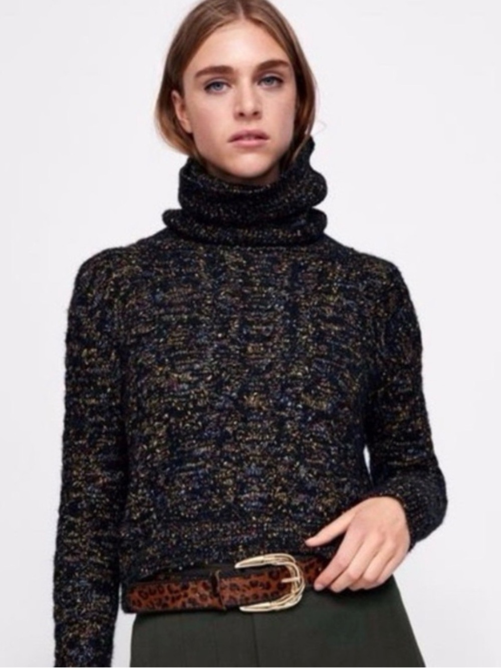 Zara Knit Black Speckled confetti Turtleneck Sweater (Bin A2–065)